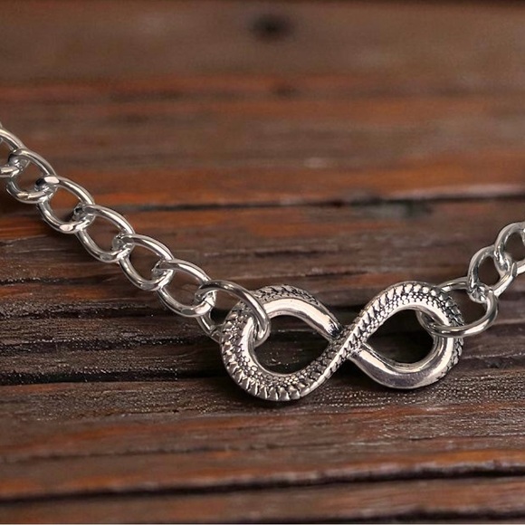 Dragons Tail SilverToned Infinity Symbol Pendant Necklace DND Inspired 19” - Picture 13 of 17